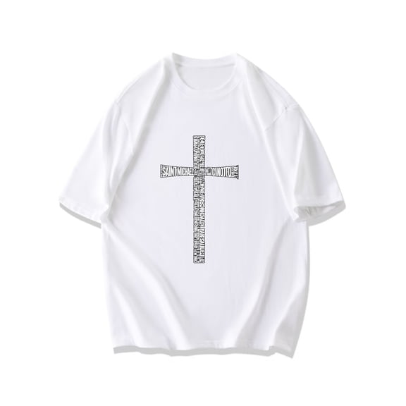 Black T Shirt Saint Michael Cross Print Religious Design For Men And Women Casual Wear