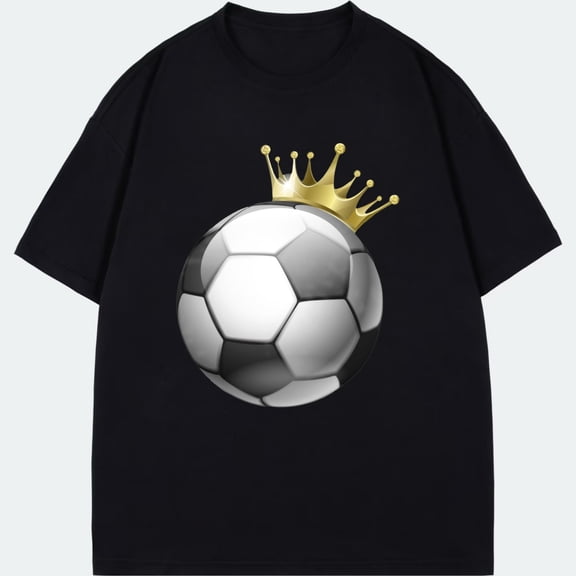 Black T Shirt Soccer Ball With Golden Crown Print For Sports Fans And Casual Wear