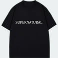 thumbnail image 1 of Black T Shirt Supernatural Text Print Casual Wear For Men And Women, 1 of 4