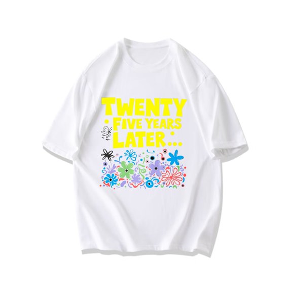 Black T Shirt Twenty Five Years Later Floral Design Casual Wear For Men And Women