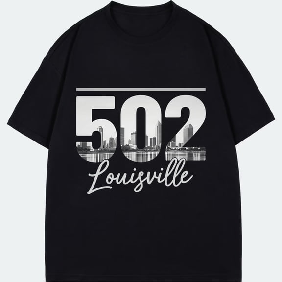 Black T Shirt With 502 Louisville Skyline Print For Casual Wear