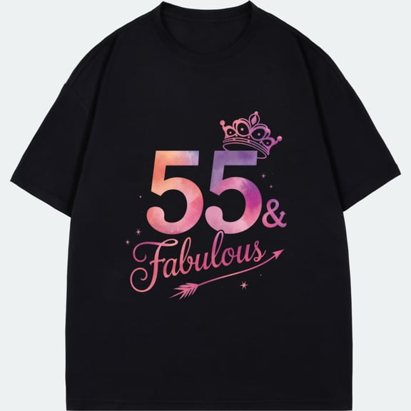 Black T Shirt With 55 And Fabulous Crown Design For Birthday Celebration