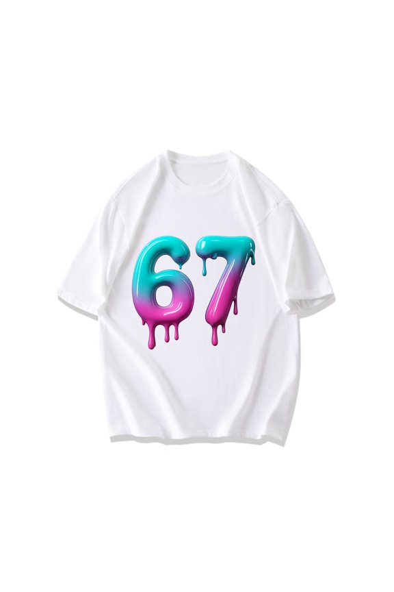 Black T Shirt With 67 Dripping Gradient Design For Casual Wear