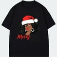 thumbnail image 1 of Black T Shirt With African American Woman Wearing Santa Hat And Merry Christmas Text For Holiday Season, 1 of 4