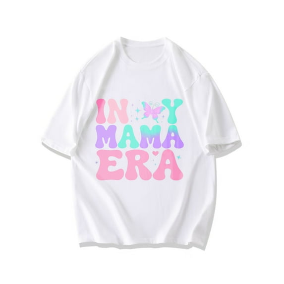 Black T Shirt With Colorful In My Mama Era Text And Butterfly Print For Casual Wear