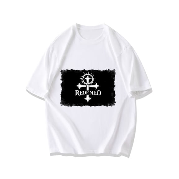 Black T Shirt With Cross And Crown Of Thorns Redemption Design For Religious Events And Casual Wear