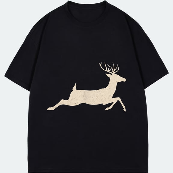 Black T-Shirt With Deer Print For Casual Wear
