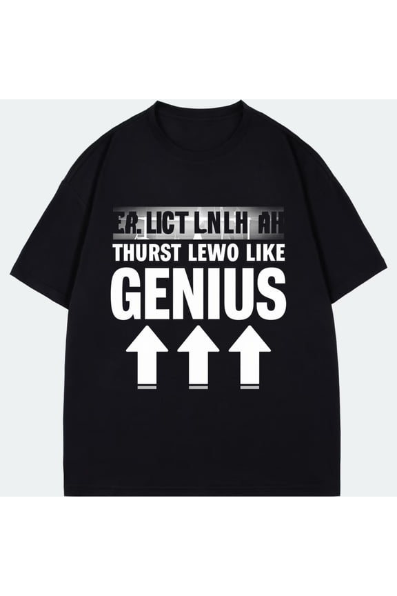 Black T Shirt With Genius Text And Arrow Print For Casual Wear