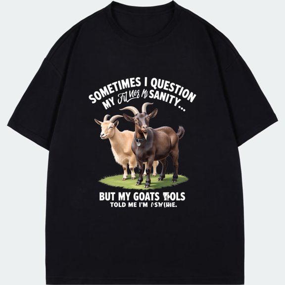 Black T-Shirt With Goats And Humorous Text For Farm Animal Lovers Casual Wear