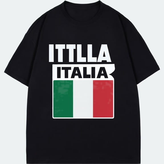Black T Shirt With Italia Text And Italian Flag Print For Casual Wear
