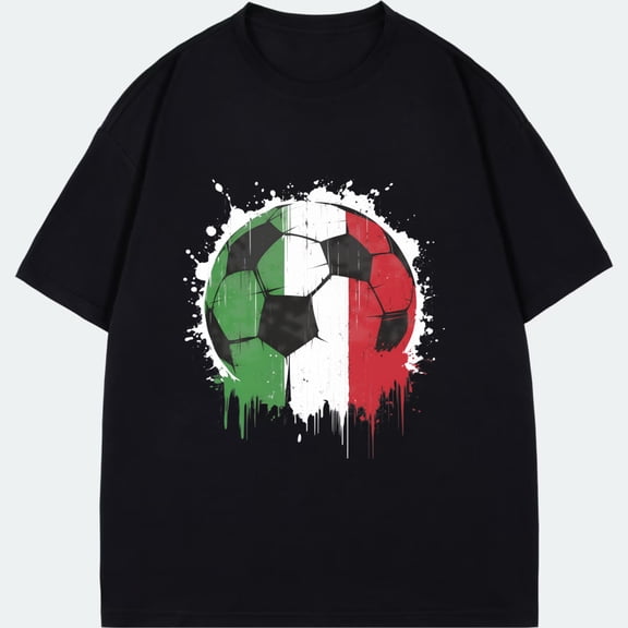 Black T Shirt With Italy Flag Soccer Ball Print For Football Fans And Sports Events