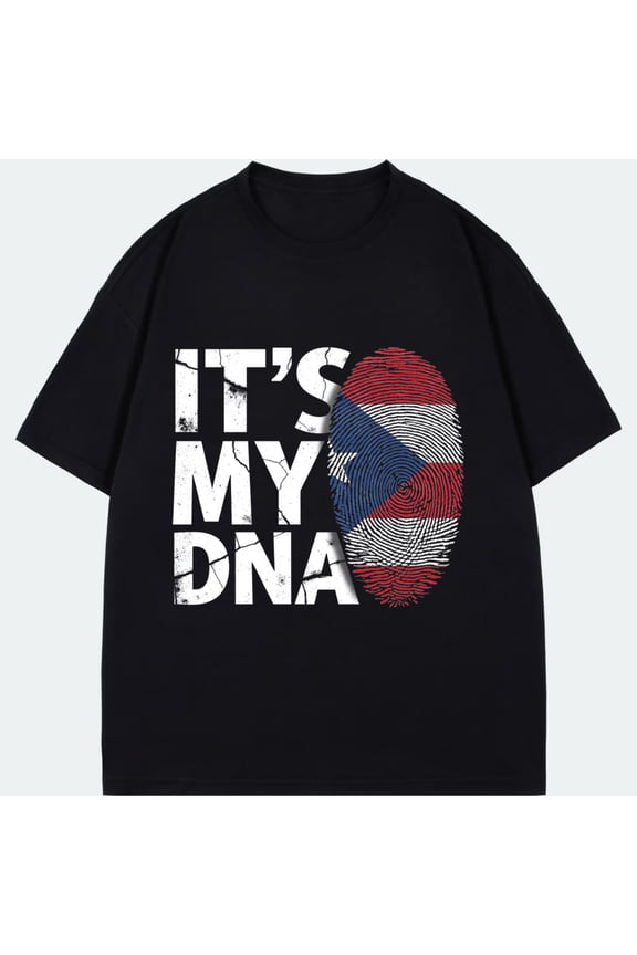 Black T Shirt With Its My Dna And Flag Fingerprint Print For Casual Wear