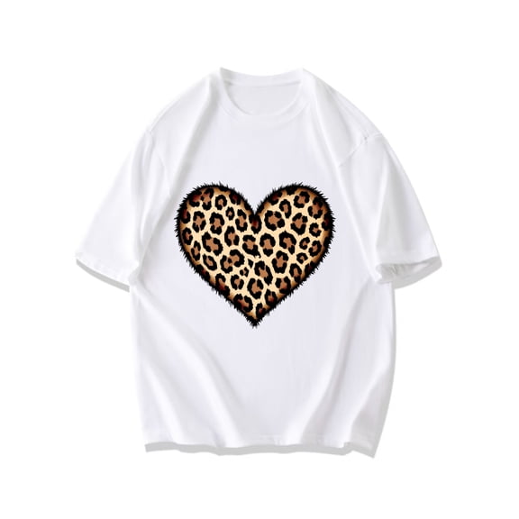 Black T Shirt With Leopard Print Heart Design For Casual Wear