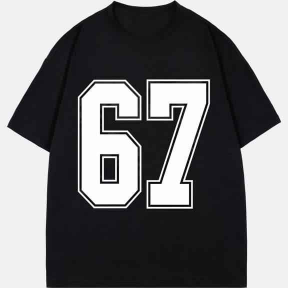 Black T Shirt With Number 67 Print For Casual Wear