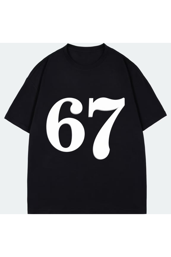 Black T Shirt With Number 67 Print For Casual Wear