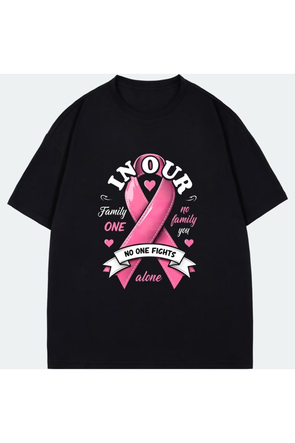 Black T Shirt With Pink Ribbon And Family Support Message For Breast Cancer Awareness Wear For Charity Events And Support Groups