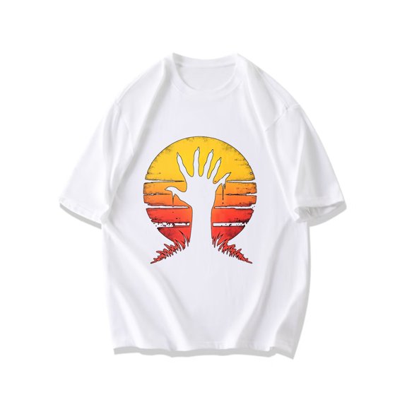 Black T Shirt With Sunset Hand Print Design For Casual Wear