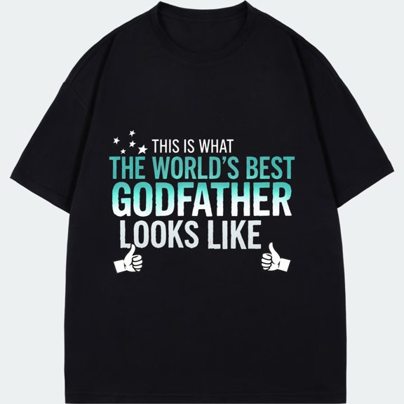 Black T Shirt With This Is What The Worlds Best Godfather Looks Like Print And Thumbs Up Icons For Father Day Gifts