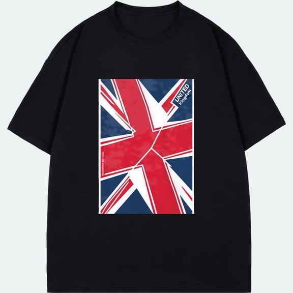 Black T Shirt With United Kingdom Flag Print For Casual Wear