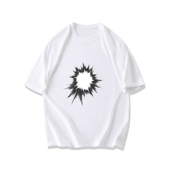 Black T Shirt With White Burst Pattern For Casual Wear