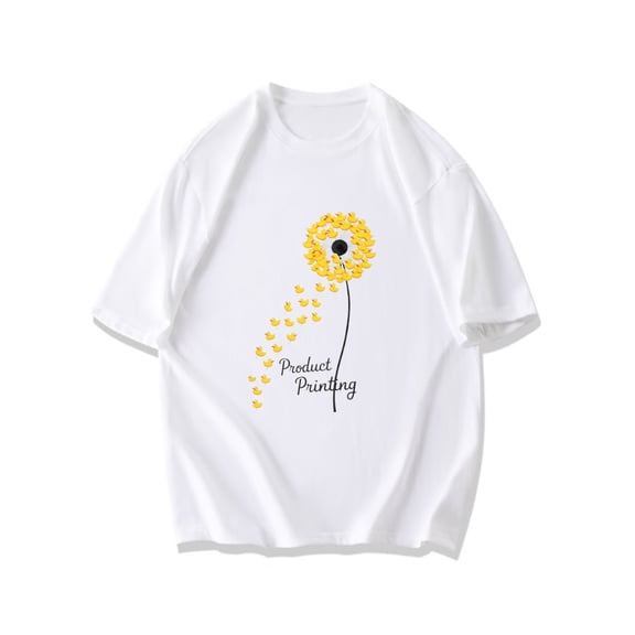 Black T Shirt With Yellow Duck Dandelion Print And Product Printing Text For Casual Wear
