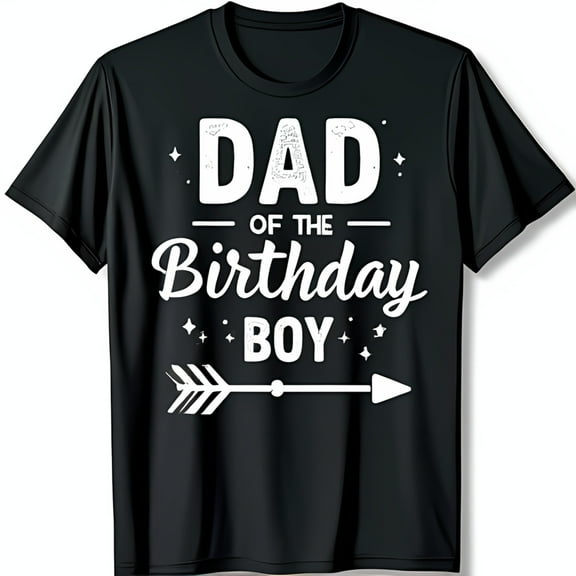 Black T-Shirt for Dads Dad of the Birthday Boy Graphic with Stars