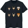 Black TShirt with 7 Adorable Animal Characters in Unique Outfits Fun