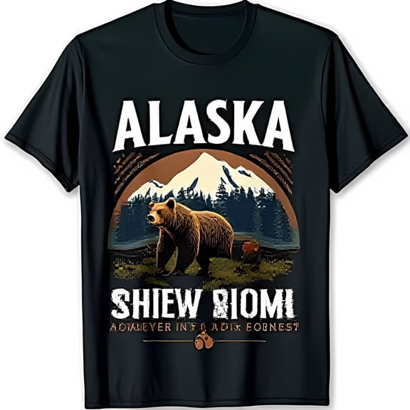 Black T-Shirt with ALASKA Graphic & Mountain Scene