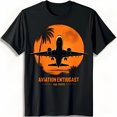 thumbnail image 1 of Black T-Shirt with Airplane Tree & Sunset Aviation Explorer Graphic Tee, 1 of 5