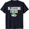 thumbnail image 1 of Black T-Shirt with 'BLACSING EVESE' Graphic & Pumpkin Cruise Ship Design, 1 of 5