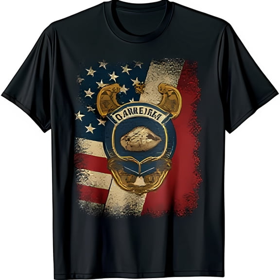 Black T-Shirt with Badge Graphic