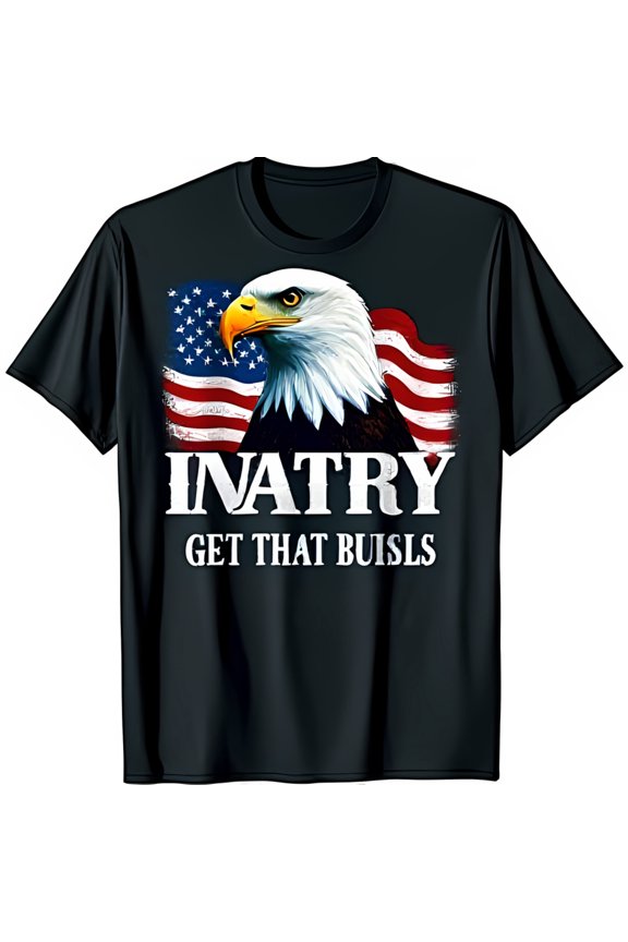 Black T-Shirt with Bald Eagle Graphic & Design Bold Text