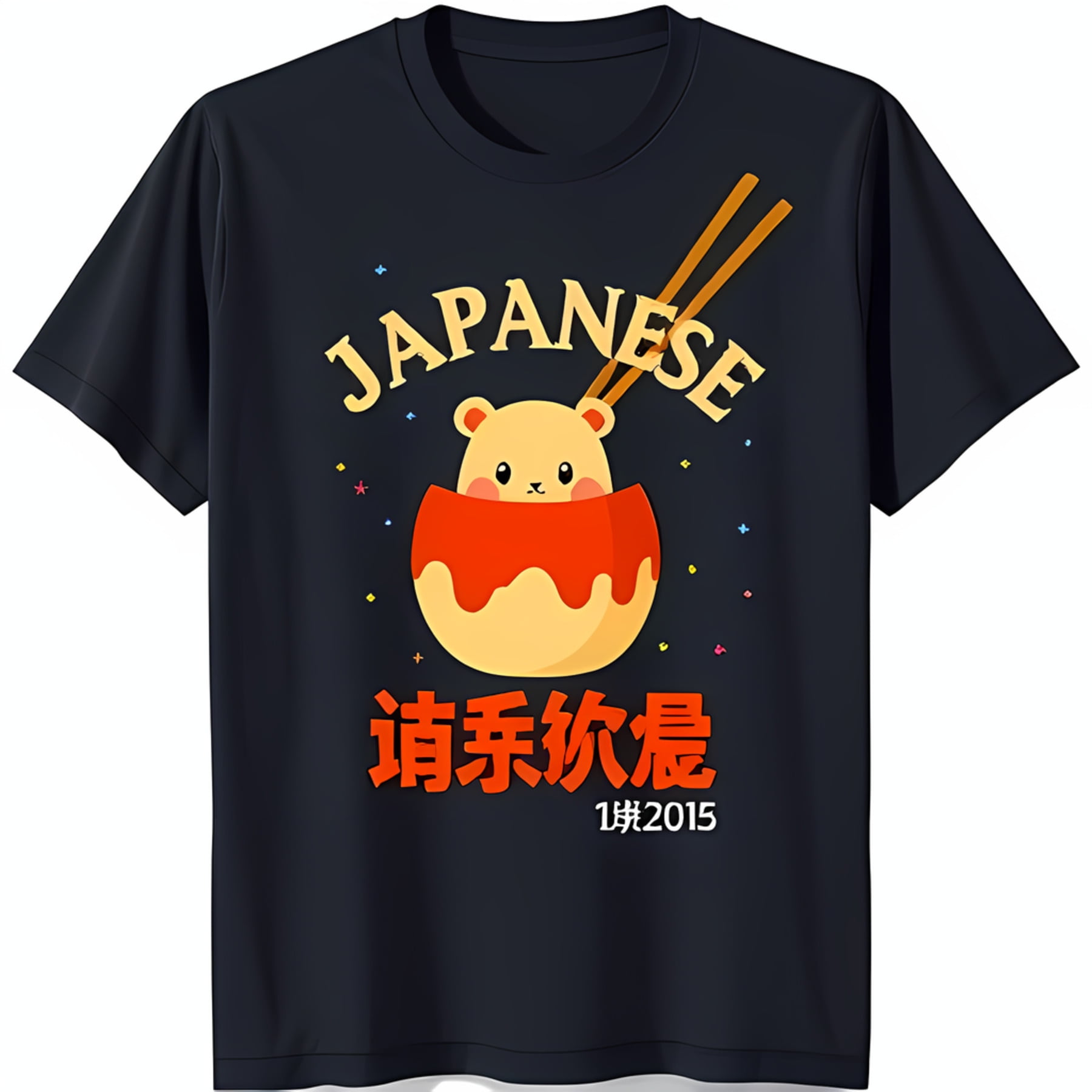 Black TShirt with Bear in Soup Graphic 'Japanese' & 'Please Give Me a