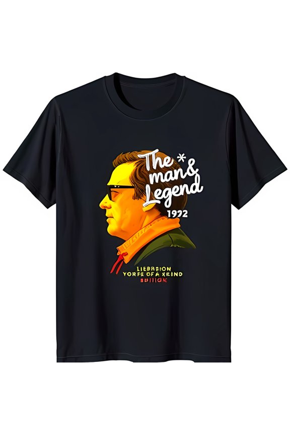 Black T-Shirt with Bearded Man in Red & 'The Man & Legend 1922' Design