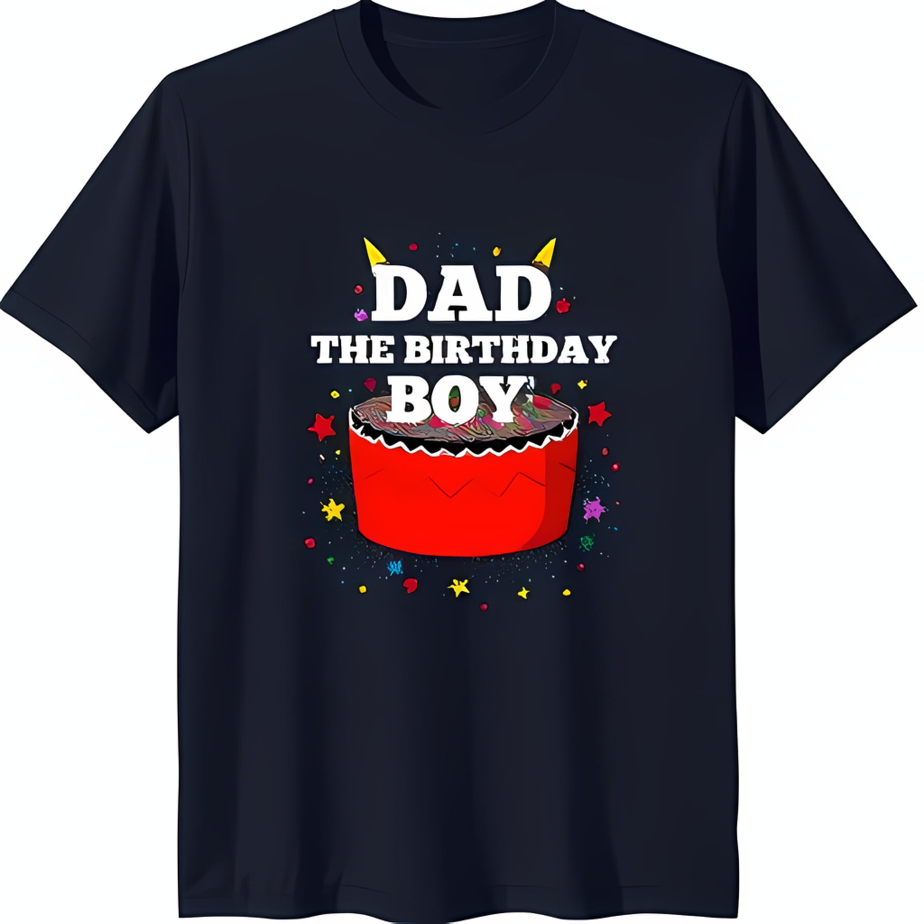 Black TShirt with Birthday Cake and Rainbow Sprinkles 'Dad The