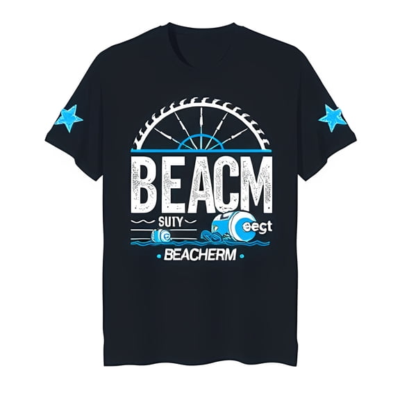 Black T-Shirt with Ferris Wheel Graphic & Blue Boat Design