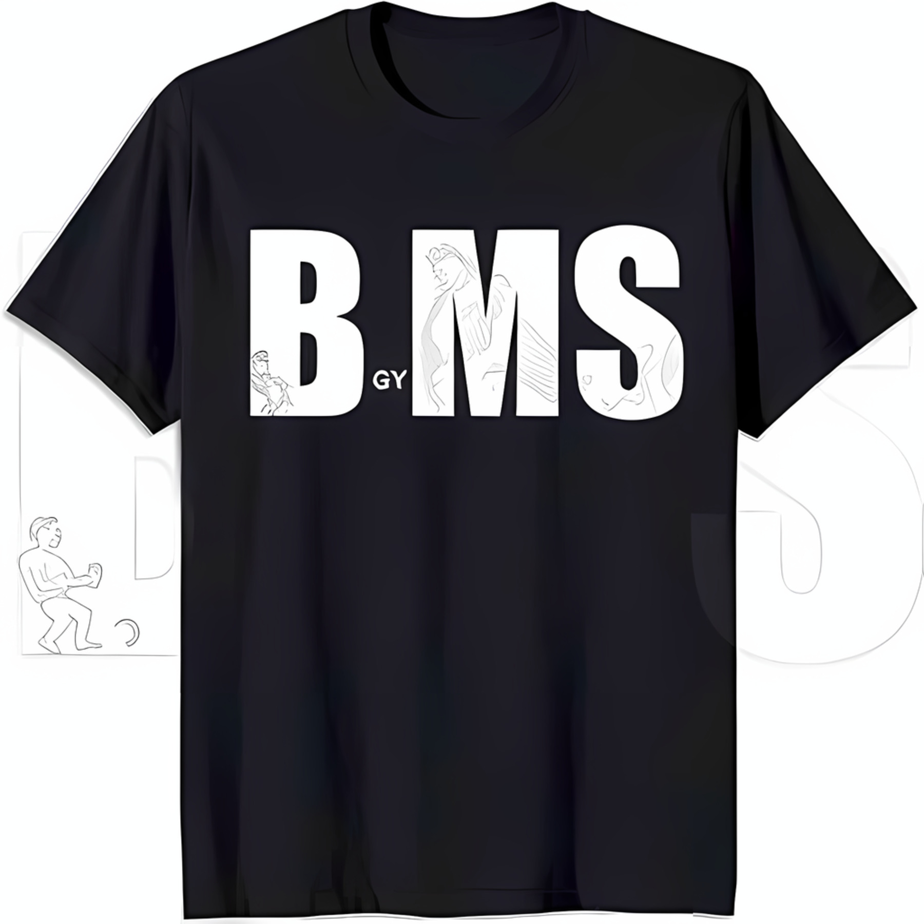 Black TShirt with Bold 'BMS' Design Unique Bird in as 'M' Classic Neck