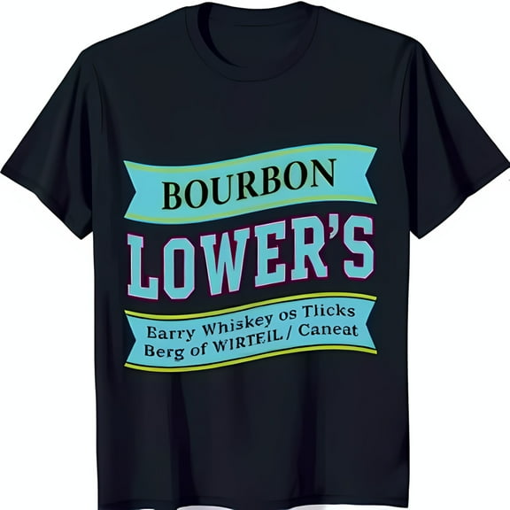 Black T-Shirt with Bold 'BOURBON LOWER'S' Design and Colorful Banners
