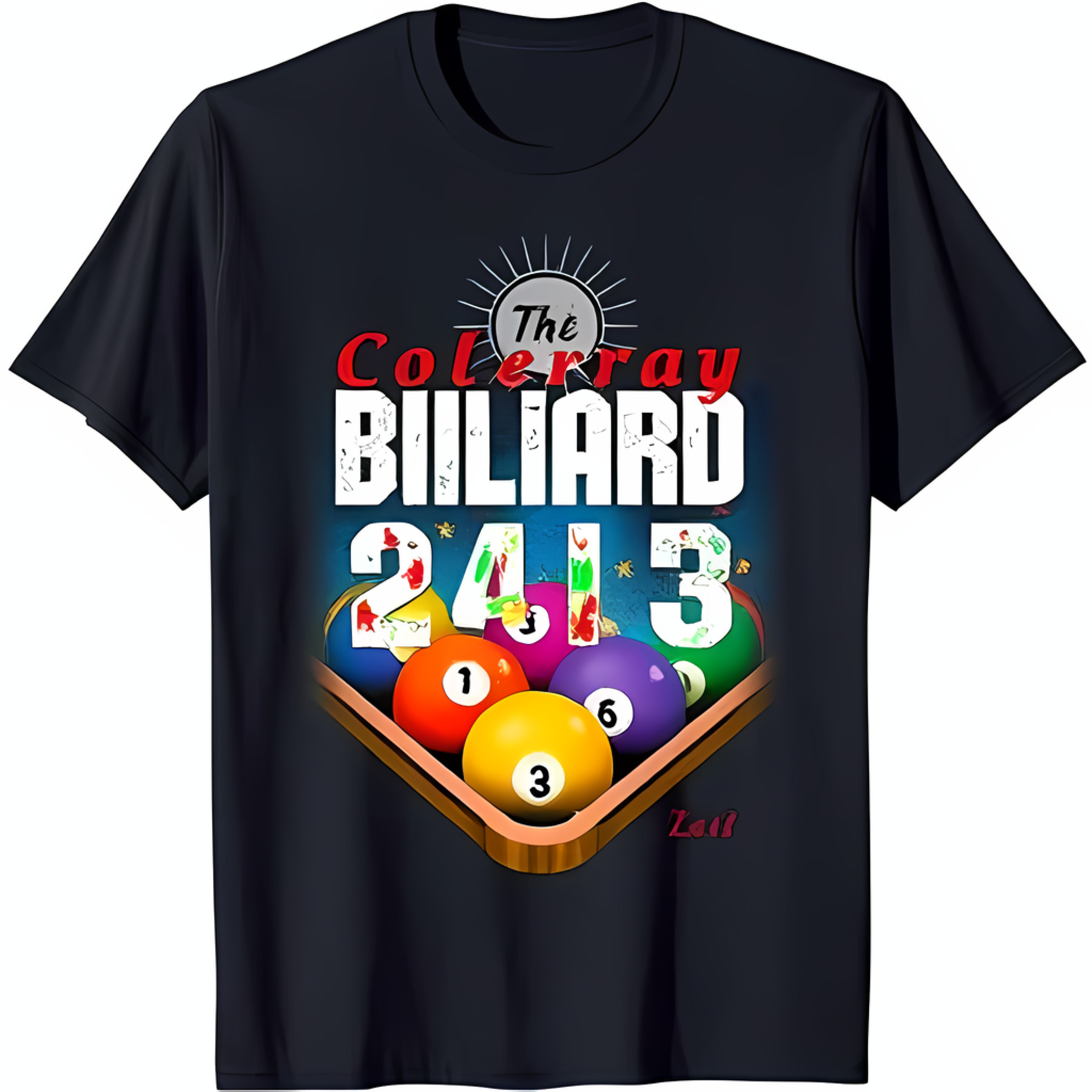 Black TShirt with Bold Billiard Balls Graphic 'The Colerray Billiard
