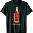 Black TShirt with Bold Bottle Graphic and ALCOHOLICS Text Unique Red