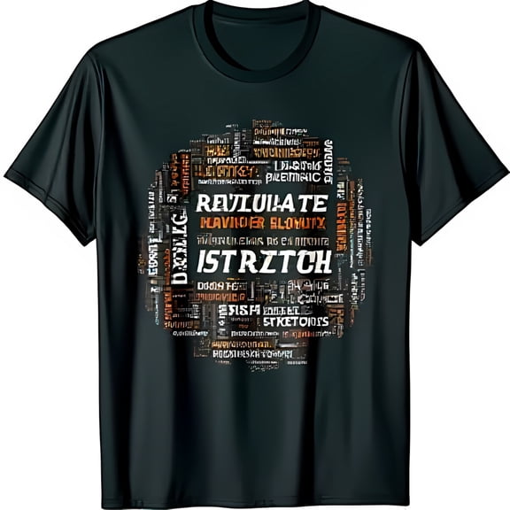 Black T-Shirt with Bold Circular Word Design & Fitness Inspired