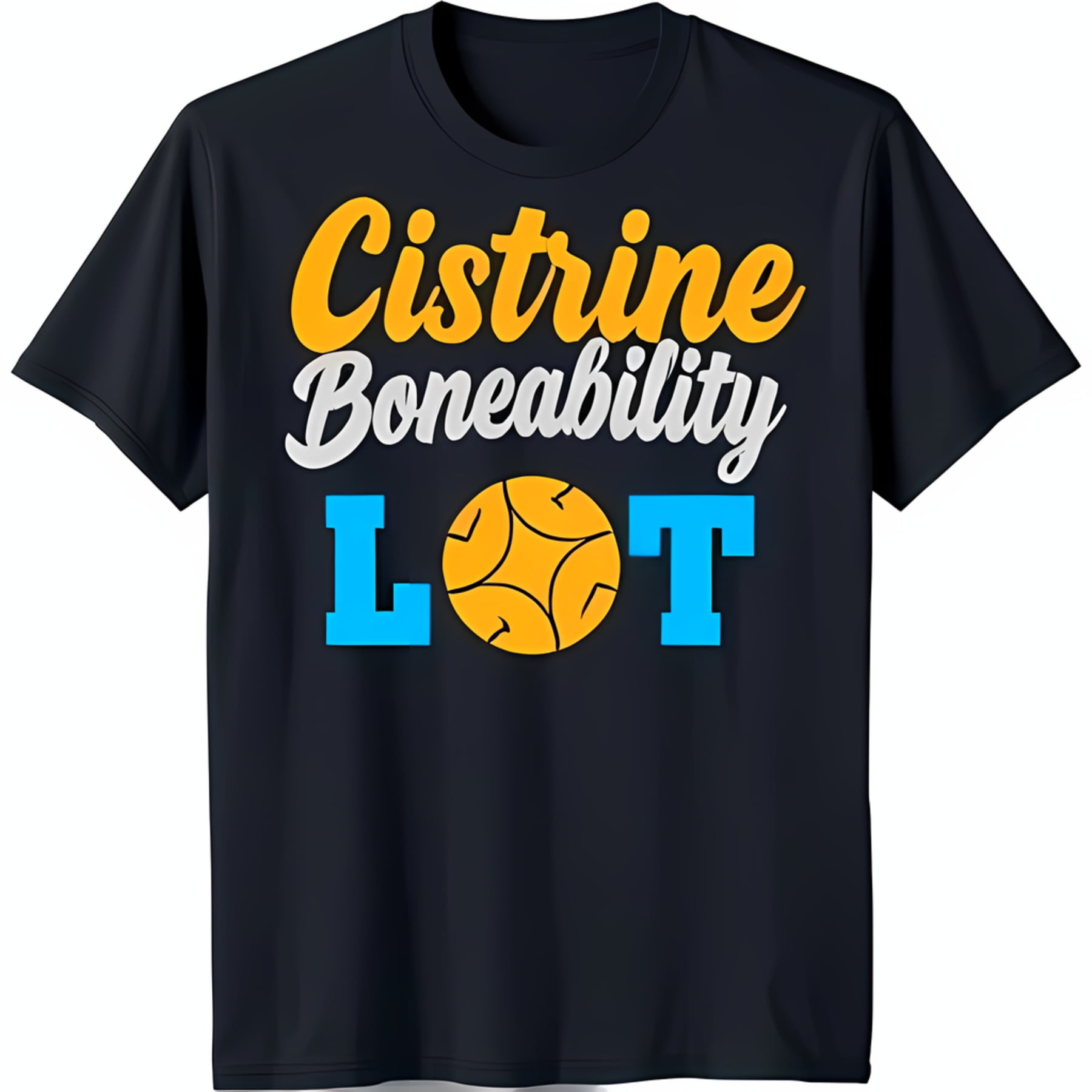 Black TShirt with Bold 'Cistrine Boneability LOT' Design White Yellow