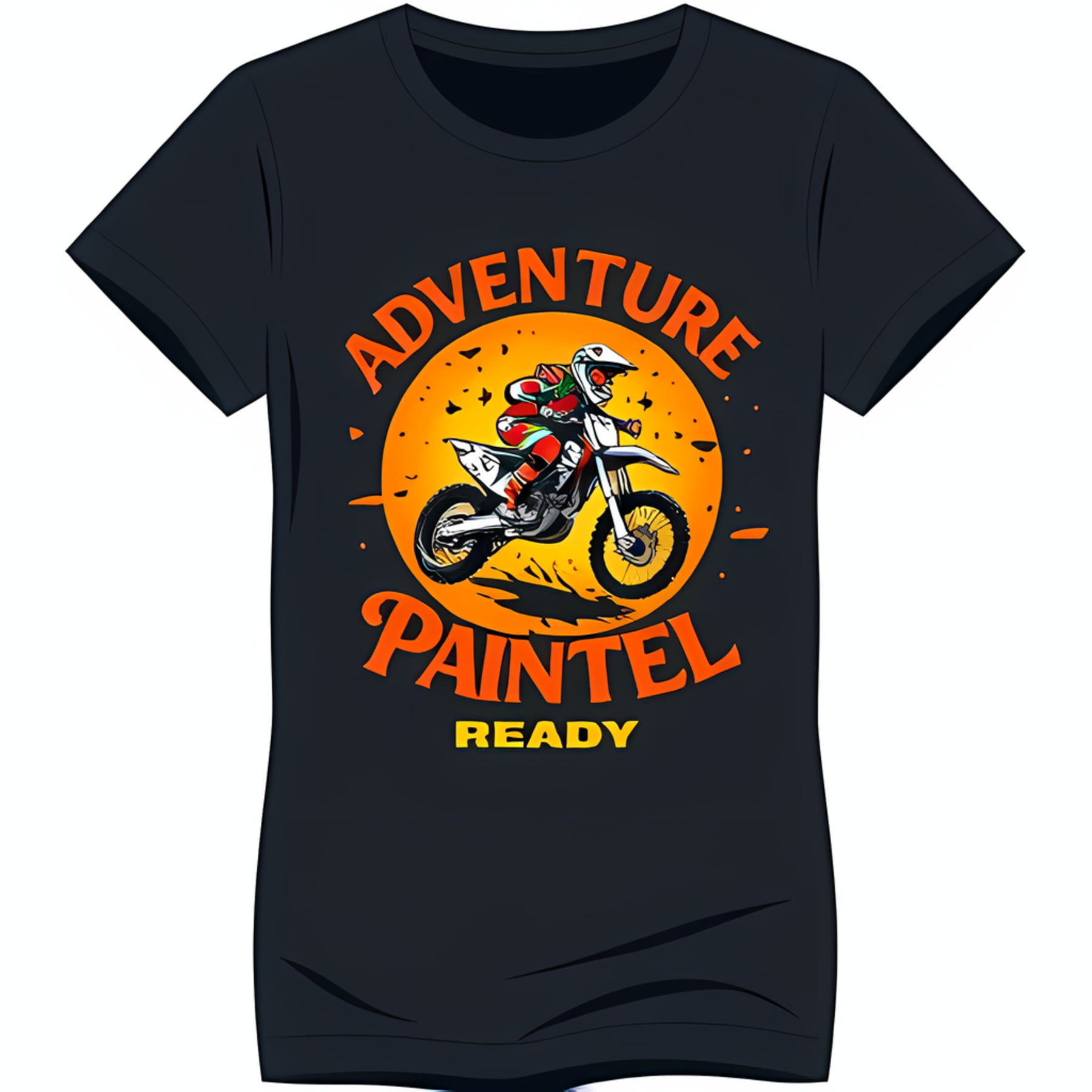 Black TShirt with Bold Dirt Bike Rider Graphic & Sunset