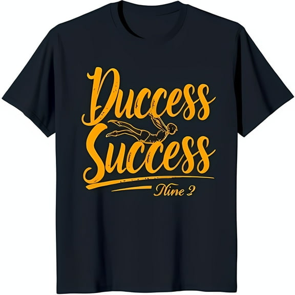 Black T-Shirt with Bold 'Duccess Success' Graphic & Diver