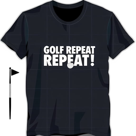 Black T-Shirt with Bold GOLF REPEAT REPEAT Graphic & Golf Ball Design
