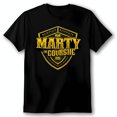 thumbnail image 1 of Black T-Shirt with Bold Gold Marty the Coursie Design, 1 of 5
