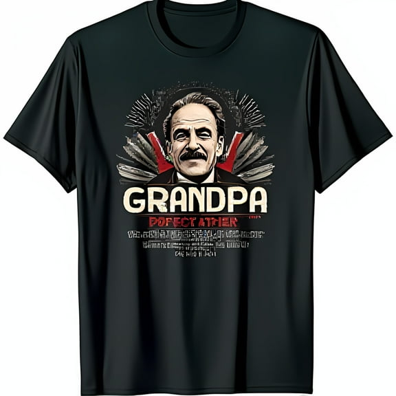 Black T-Shirt with Bold Grandpa Graphic Design & Wing Details
