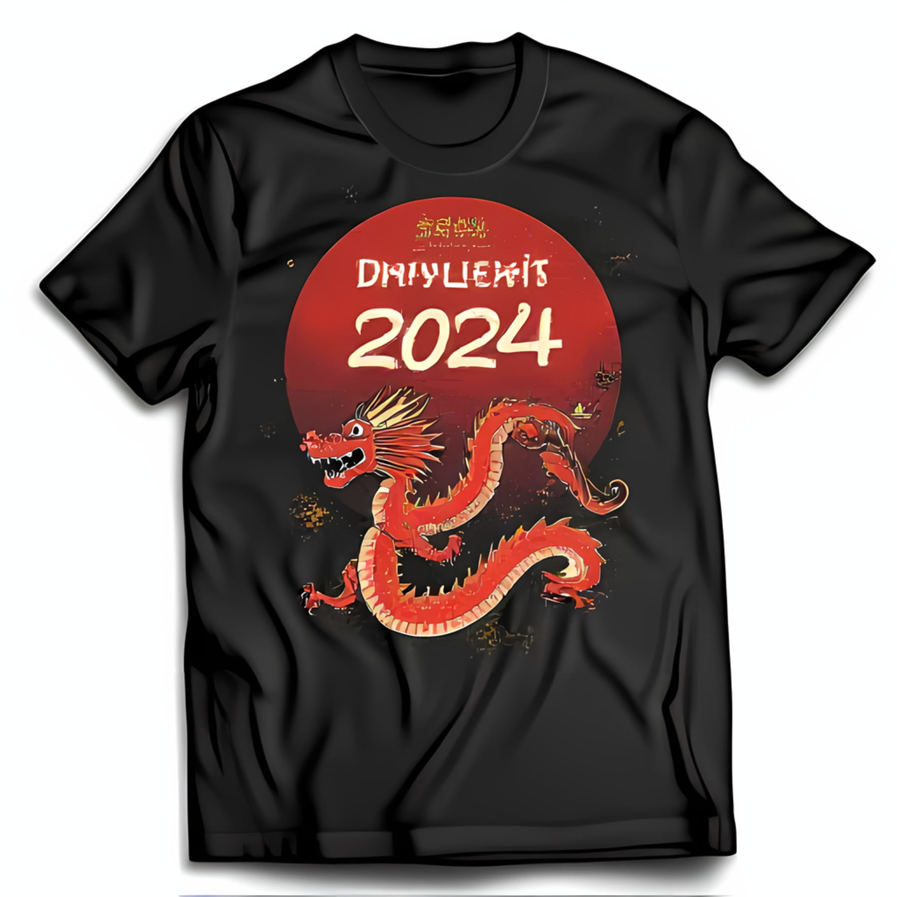 Black T-Shirt with Bold Graphic & Gold Year 2024 Design - Walmart.com