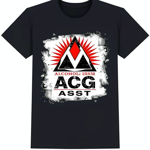 Black T-Shirt with Bold Graphic Red & Design 'ALCOHOLI ISSM' & 'ACG' Text