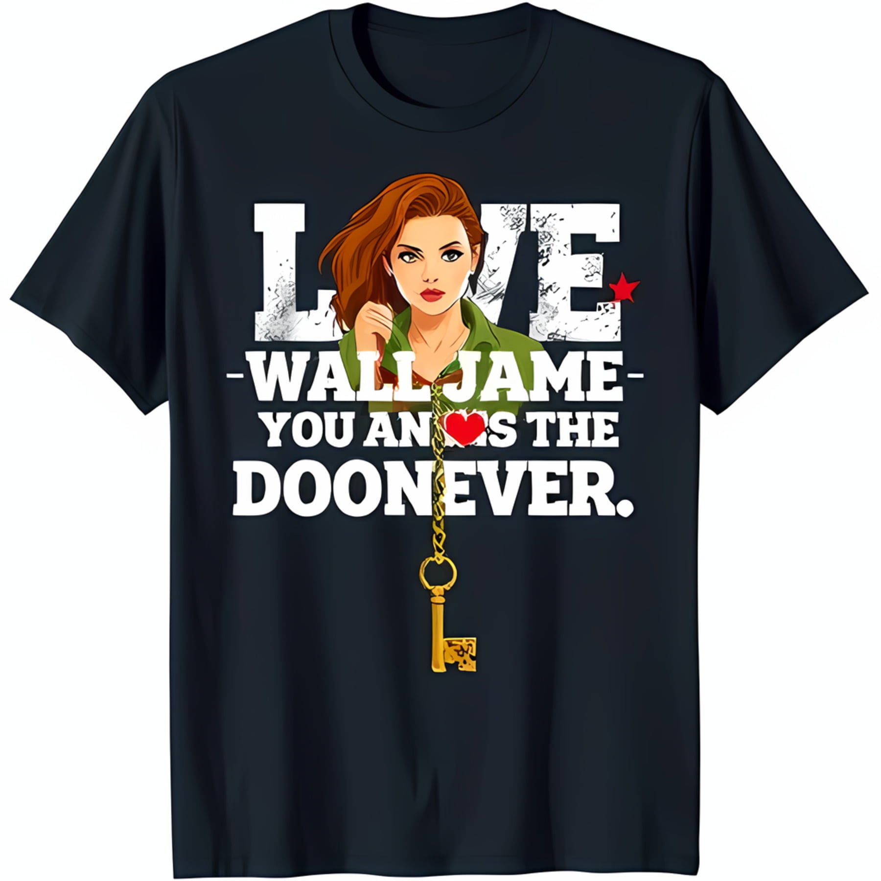 Black TShirt with Bold Graphic Red Haired Woman Key Design & Unique